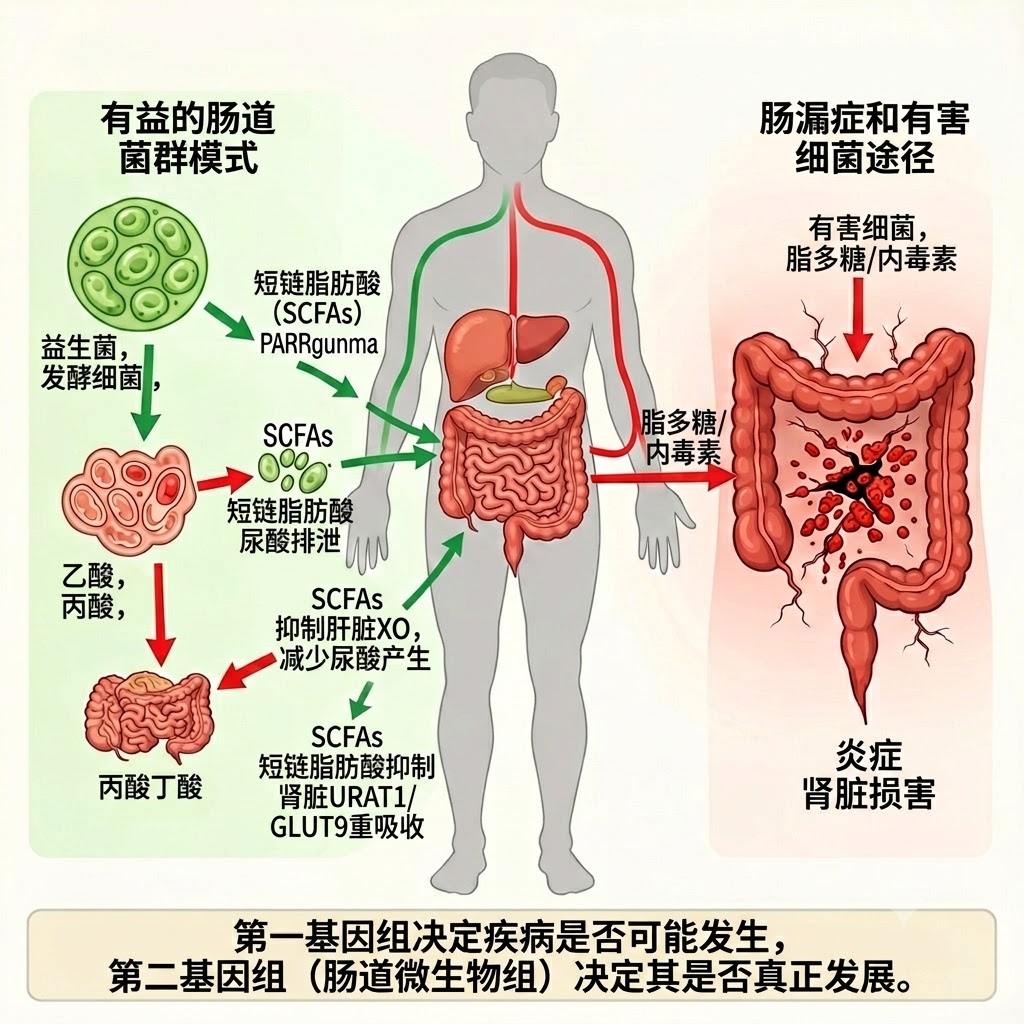 肠道菌群-尿酸轴机制图