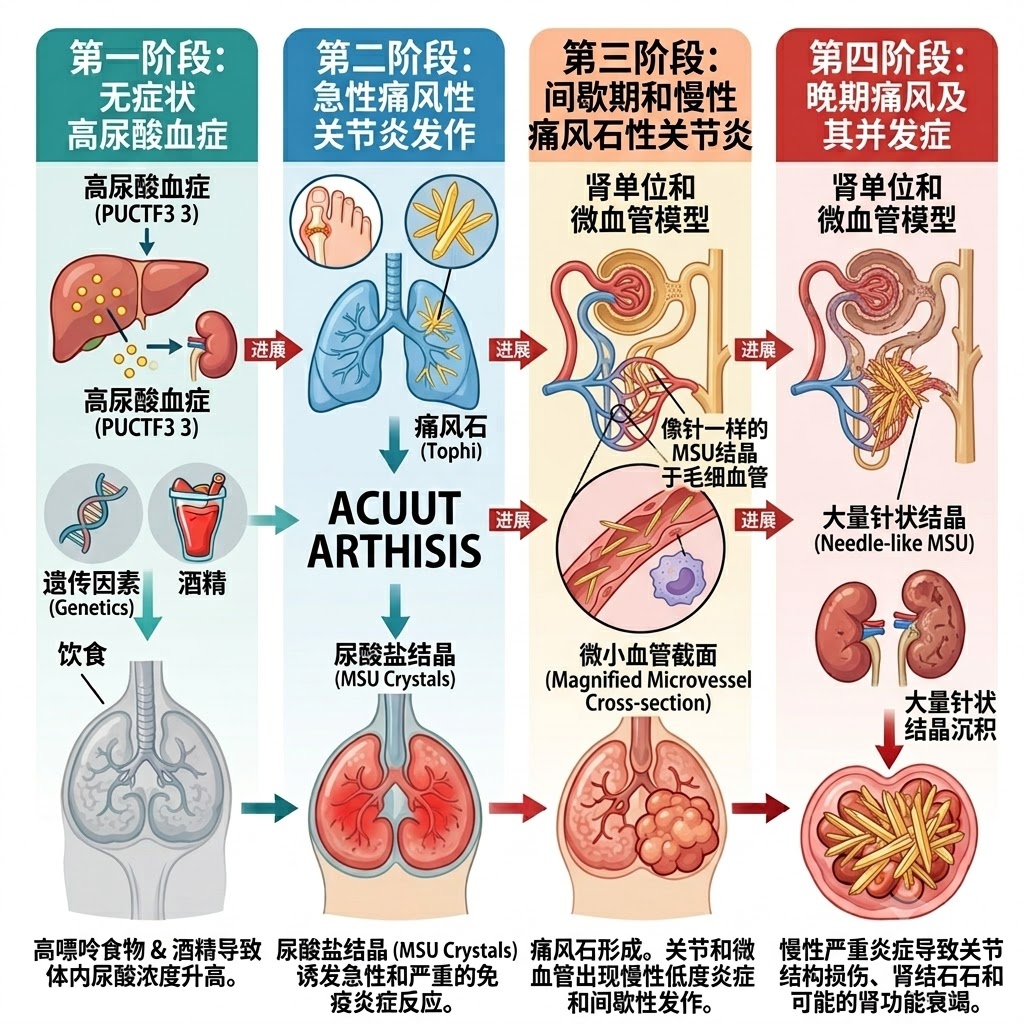 痛风发病机理：从诱因到急性发作的完整通路