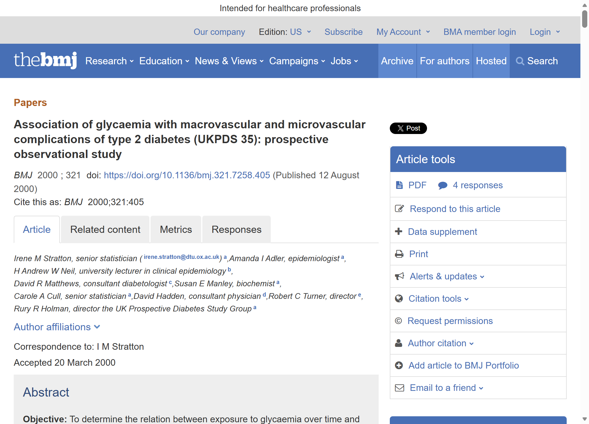 UKPDS 35 - HbA1c and complication risk