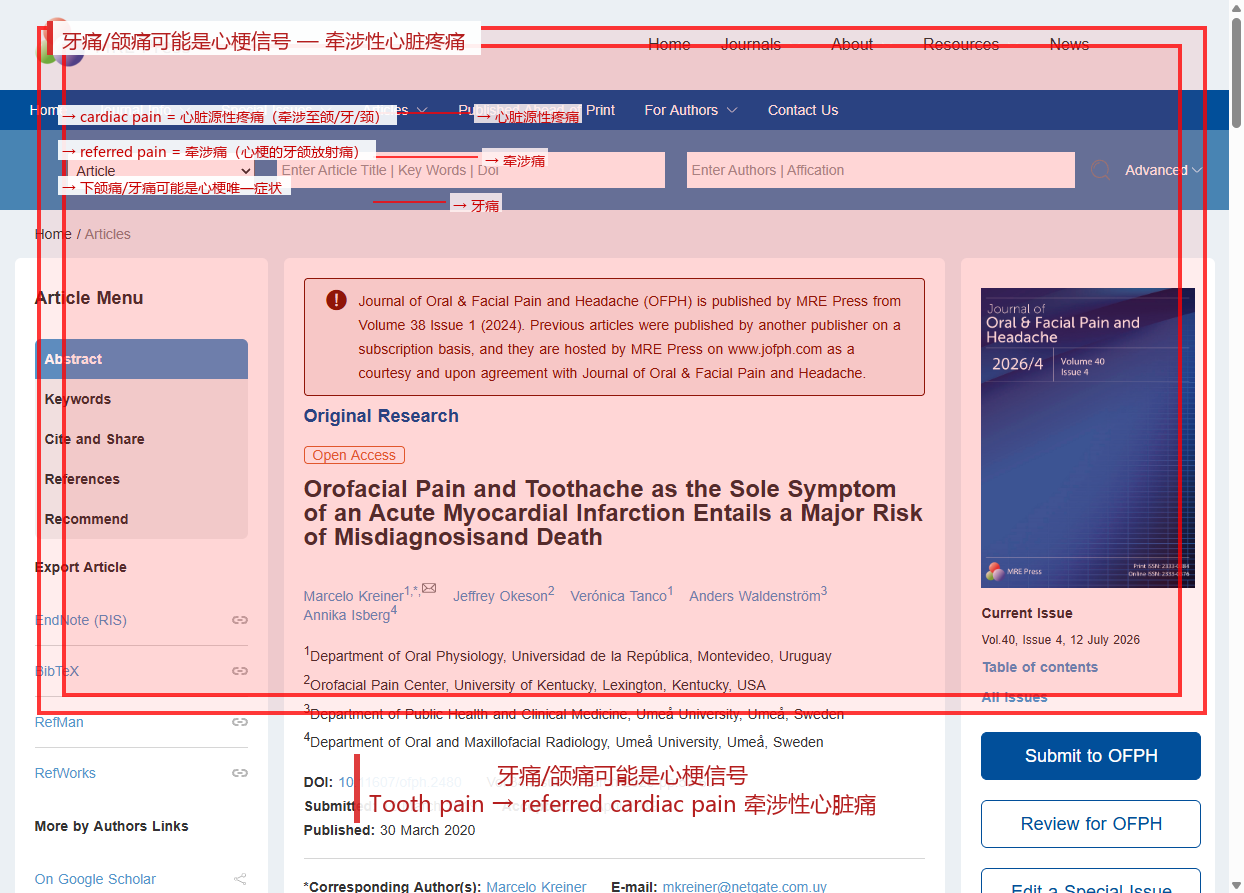 牙痛与心梗研究来源截图